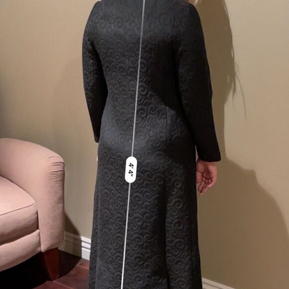 Vintage 1960’s Deadstock Black Matelasse Long Maxi Dress Coat Rhinestone Button - Picture 10 of 10